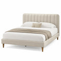 Letto matrimoniale imbottito 160 x 200 cm con testiera a pannelli verticali rivestimento in tessuto beige gambe in legno