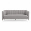 Divano 3 posti in tessuto effetto velluto grigio chiaro con schienale a canali e gambe in metallo 200 cm x 85 cm x 80 cm