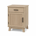 Comodino 45 x 40 x 60 cm con cassetto e anta in MDF effetto rovere gambe in legno massello colore rovere nero