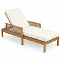 Lettino da giardino chaise longue reclinabile in legno massello di acacia con corda PP e cuscino beige naturale 200 x 70 x 75 cm
