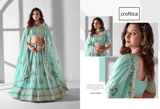 Croftica Sea Blue Colour Wedding Wear Lehenga Choli Wholesale Shop In India 11010