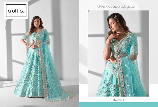 Croftica Sky Blue Colour Wedding Wear Lehenga Choli Wholesale Shop In India 11013
