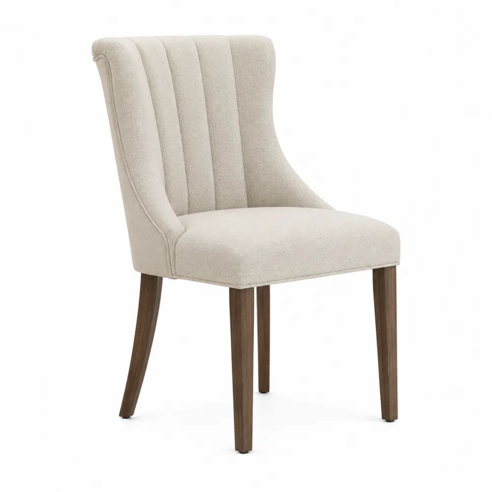 Sedia da pranzo imbottita 45 x 55 x 85 cm in tessuto bouclé beige con schienale alto e gambe in faggio color noce