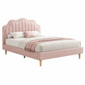 Letto matrimoniale imbottito 160 x 200 cm con testiera sagomata a pannelli verticali rivestimento in tessuto velluto rosa chiaro gambe in legno