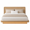 Letto matrimoniale 160 x 200 cm con testiera in rattan struttura effetto rovere chiaro base bassa in MDF e truciolare