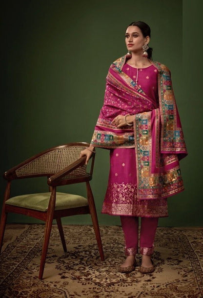 Pink Festive Collection Of Jacquard Silk Dress Material