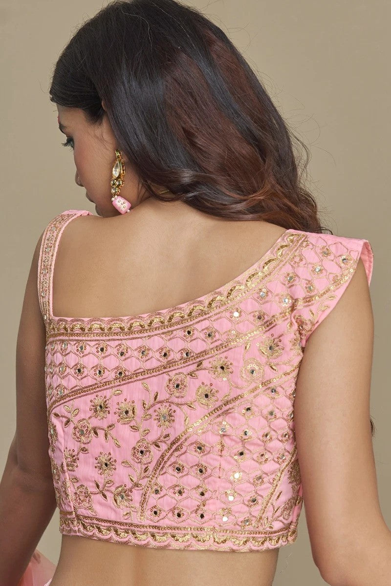 Pink Colour Thread and Embroidery Work Lehenha Choli