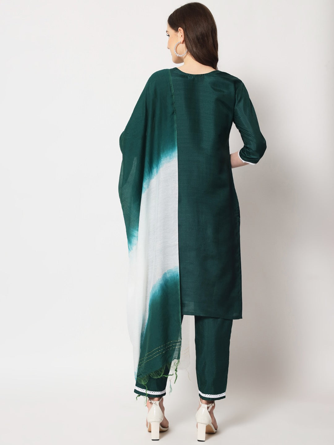 Green Colour South Silk Embroidery Work Casual Wear Kurta Pant Dupatta Set For Women's