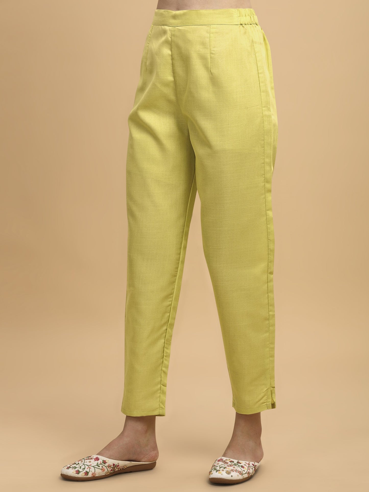 Green Colour Slub Cotton Embroidery Casual Wear Kurta Pant Dupatta Set For Women's
