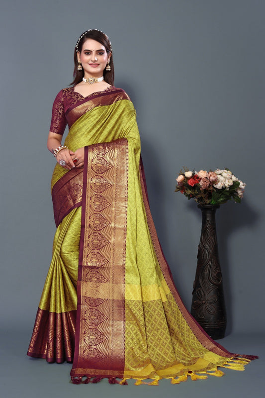 Lemon Brown Colour Cotton Silk Saree For Women's