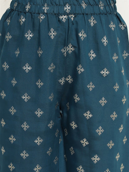 Blue Colour Blend Silk Embroidery Work Party Wear Kurta Pant Dupatta Set For Women's