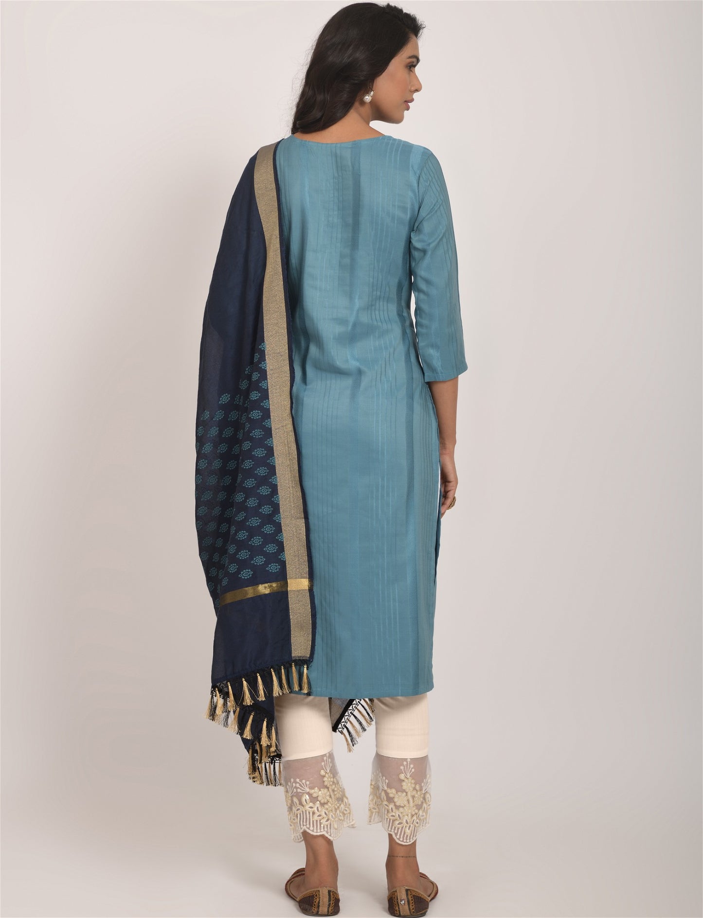 Sky Blue Party Wear Embroidery Worked Kurta With Pant And Duppata Set