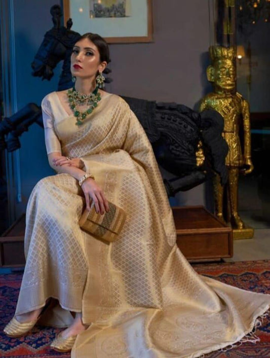 Royal looking Golden Colour Lichi Silk  Saree