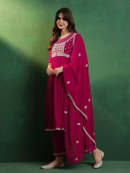 Georgette Embroidary Print Kurti With Pant and Dupatta