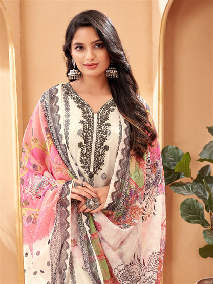 Beautifull Suit With Heavy Work  On Kurta And Floral Dupatta