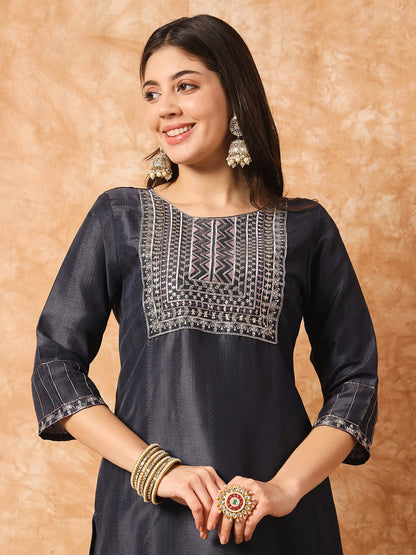 Designer Sequance Embroidery Kurta With Pant And Beautiful Dupatta