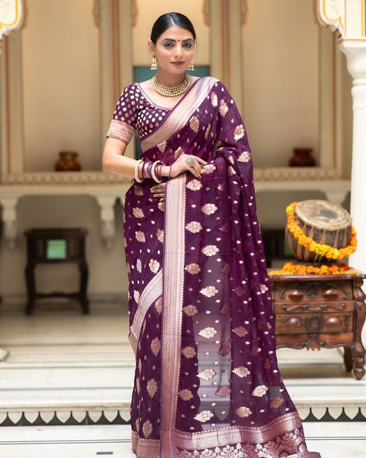 Beautiful Soft Lichi Silk Sarees With Jacquard Work