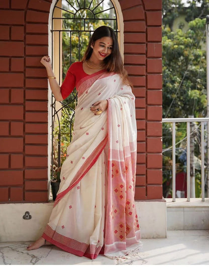 Beautiful Special Lilan Soft Cotton Sarees With Jacquard Work