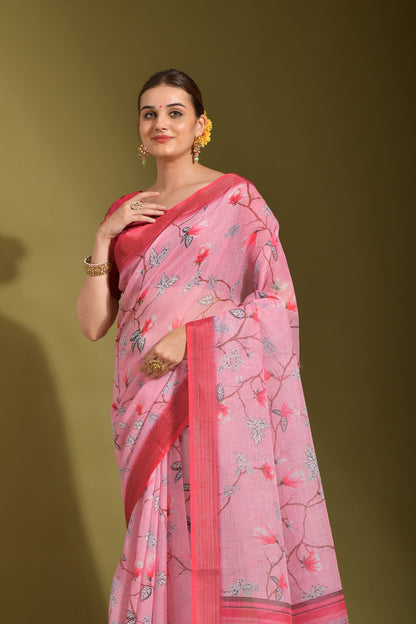 Beautiful Designer Saree With All Over Digital Floral Print