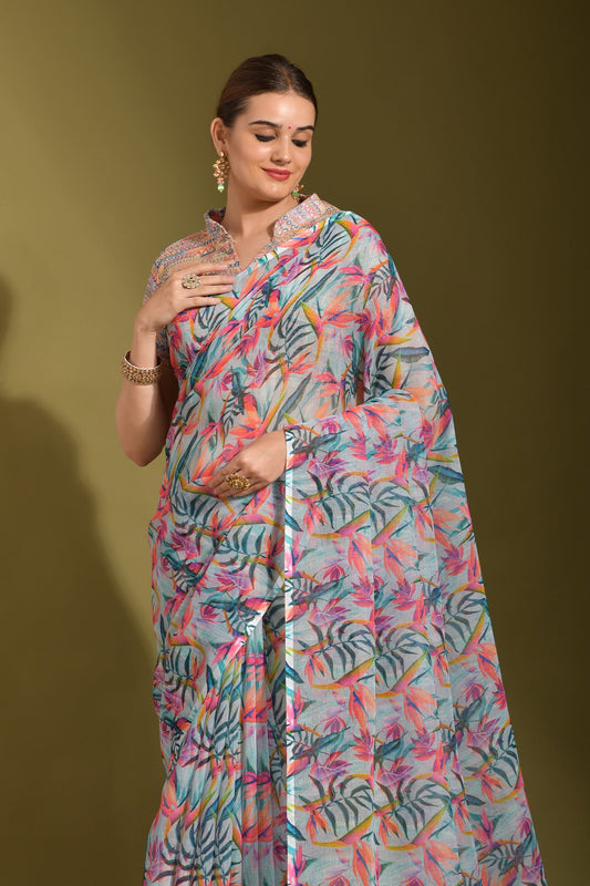 Beautiful Designer Saree With All Over Digital Floral Print