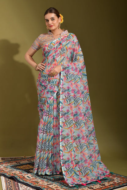 Beautiful Designer Saree With All Over Digital Floral Print