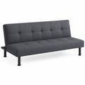 Divano letto 3 posti in tessuto grigio scuro con schienale reclinabile trapuntato e gambe in metallo nero 190 cm x 85 cm x 82 cm