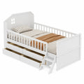 Letto singolo rialzato per bambini 90 x 200 cm con scala 4 cassetti e sponde in legno di pino e MDF bianco