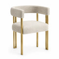 Sedia da pranzo imbottita con braccioli struttura in metallo verniciato oro rivestimento tessuto bouclé beige