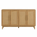 Credenza buffet 160 x 40 x 80 cm 4 ante in rattan struttura in legno effetto rovere gambe in legno stile moderno