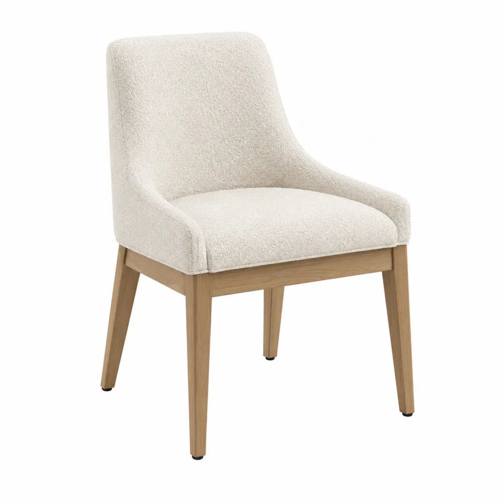 Sedia da pranzo imbottita 55 x 58 x 82 cm in tessuto bouclé beige con gambe in faggio naturale