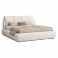 Letto matrimoniale imbottito 160 x 200 cm con testiera a pannelli verticali rivestimento in tessuto bouclé beige struttura in MDF e truciolare