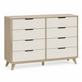 Cassettiera rettangolare 120 x 40 x 80 cm in truciolare rovere chiaro e bianco con 8 cassetti
