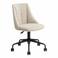 Sedia da ufficio girevole regolabile in altezza con rotelle rivestimento in tessuto bouclé beige base nera circa 60 x 60 x 85-95 cm