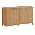Credenza buffet 120 x 40 x 80 cm in MDF effetto rovere naturale con ante in rattan e gambe in legno