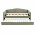 Letto singolo divano letto rettangolare 90 x 200 cm in MDF e tessuto di poliestere verde salvia con letto estraibile