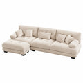 Divano modulare angolare con chaise longue sinistra in tessuto poliestere a coste beige chiaro 260 cm x 160 cm x 85 cm