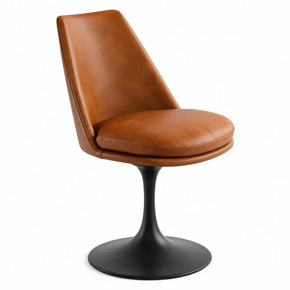 Sedia da pranzo 58 x 55 x 80 cm in pelle PU marrone base a piedistallo in metallo nero stile moderno