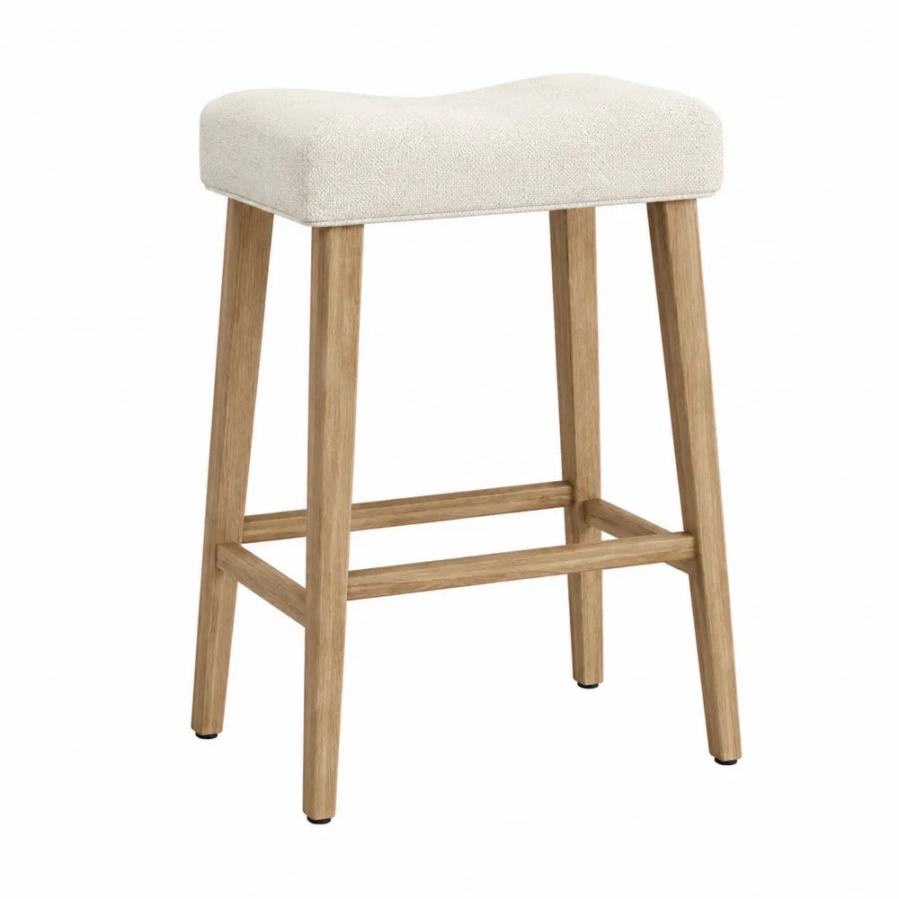 Sgabello da pranzo 40 x 40 x 65 cm seduta imbottita tessuto beige struttura in legno effetto naturale con poggiapiedi
