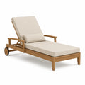 Lettino da esterno reclinabile in legno massello di acacia con ruote e cuscini beige 195 cm x 70 cm x 90 cm