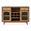 Credenza buffet 160 x 40 x 85 cm in MDF effetto noce naturale con 2 cassetti in rattan ante in vetro scanalato e vani aperti