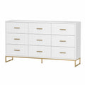 Cassettiera rettangolare 120 x 40 x 80 cm in MDF bianco e acciaio oro con 9 cassetti