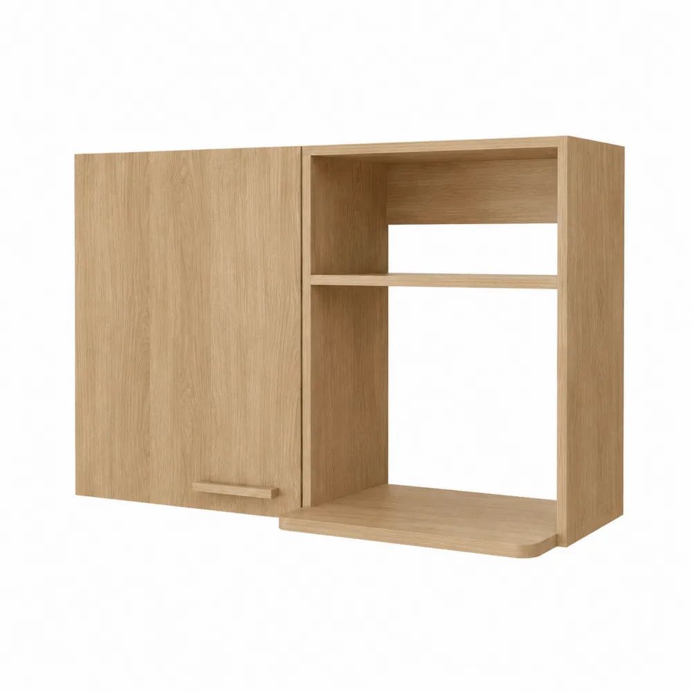 Mobile pensile cucina 90 x 25 x 55 cm in MDF effetto rovere naturale con anta battente e vani aperti