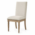 Sedia da pranzo imbottita 50 x 60 x 96 cm in tessuto beige con gambe in faggio naturale e chiodini in metallo