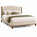 Letto matrimoniale rettangolare 160 x 200 cm in legno di pino e tessuto di poliestere beige marrone
