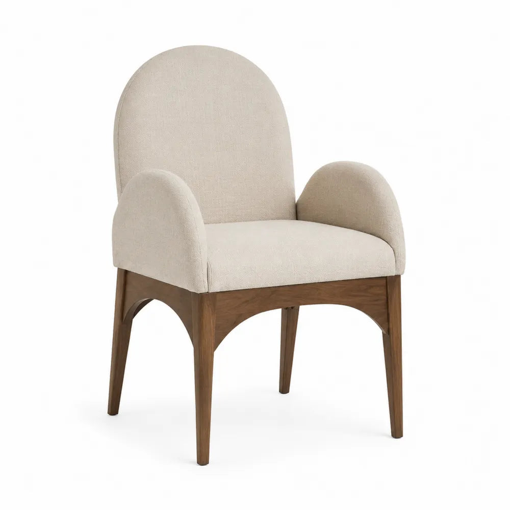 Sedia da pranzo con braccioli 58 x 56 x 80 cm in tessuto bouclé beige con struttura in faggio color noce