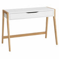 Scrivania consolle rettangolare con cassetto in MDF bianco e gambe in legno naturale 120 cm x 40 cm x 75 cm