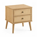 Comodino rettangolare 50 x 40 x 55 cm in MDF rovere chiaro e rattan naturale con 2 cassetti