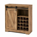 Credenza porta vino 90 cm x 40 cm x 95 cm in legno effetto rovere rustico con anta scorrevole e portabottiglie per 16 bottiglie struttura in MDF e acciaio nero