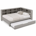 Letto matrimoniale 160 x 200 cm con letto estraibile e testiera con scaffali struttura in MDF rivestimento melaminico grigio rovere