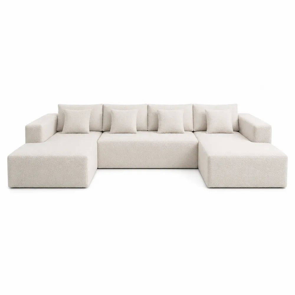 Divano modulare a U in tessuto bouclé beige chiaro con doppia chaise longue 320 x 160 x 85 cm